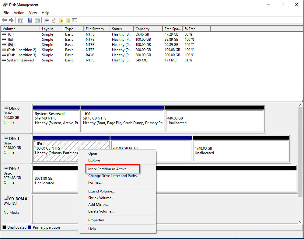 open a volume in Disk Management to view its content