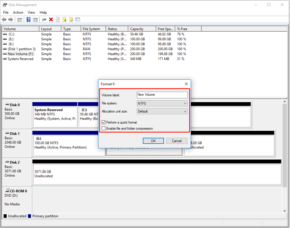 right-click the partition to be formatted and choose Format