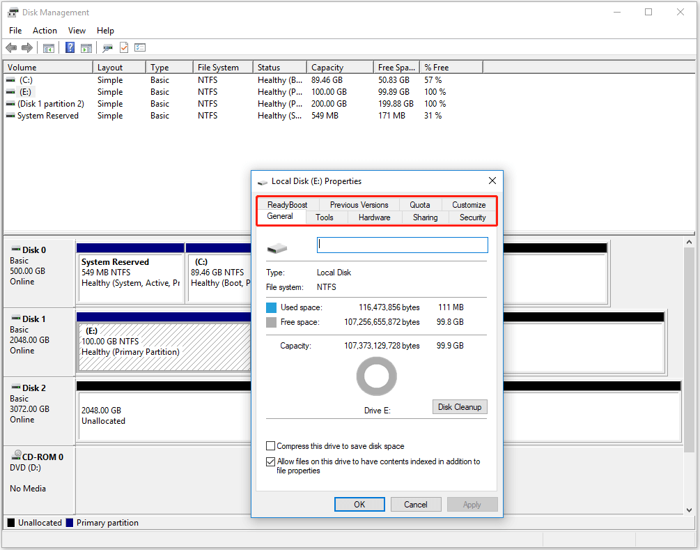 common options for partition management in Properties