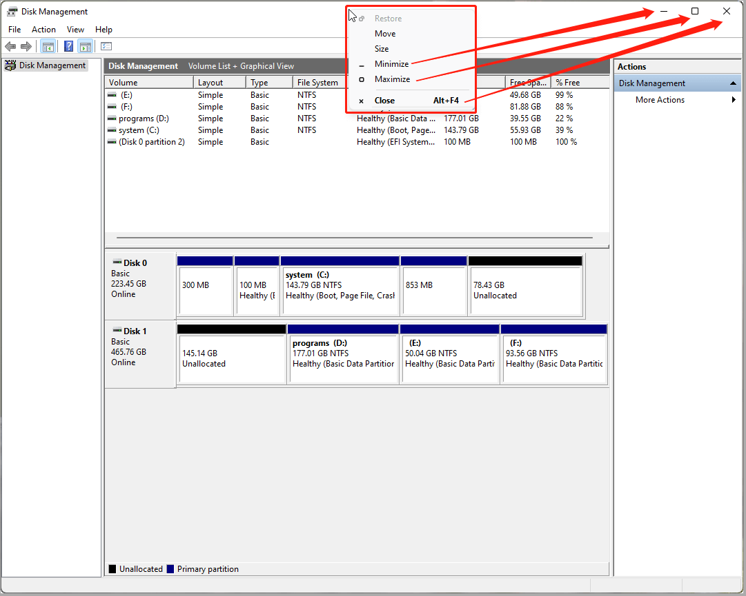 Disk Management right-click menu