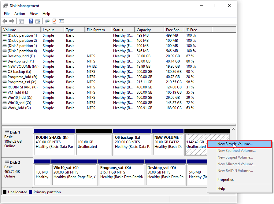 create a new simple volume on basic disk