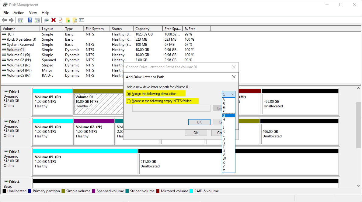 assign a new dirve letter for the volume or choose a location to mount the volume