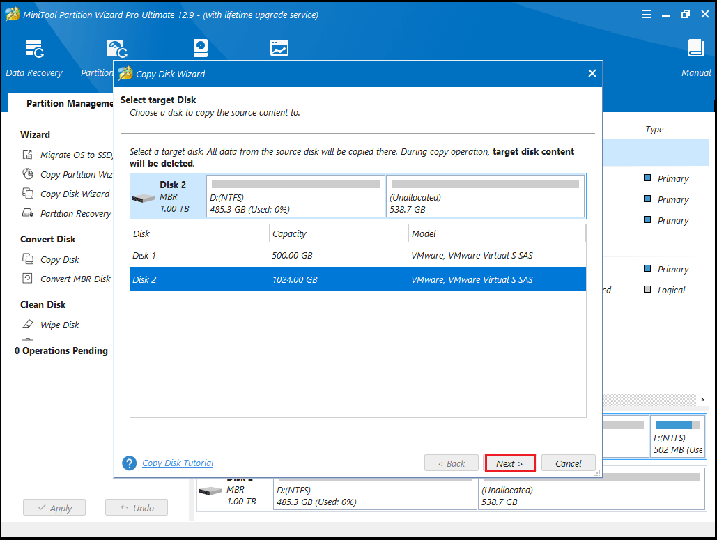 choose a disk in MiniTool Partition Wizard