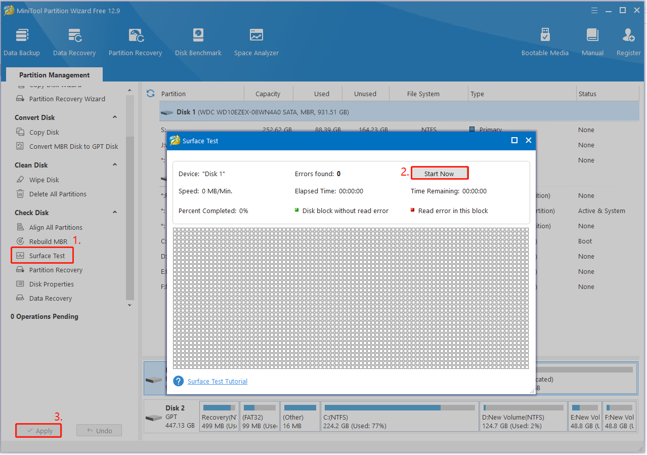 run Surface Test on Partition Magic