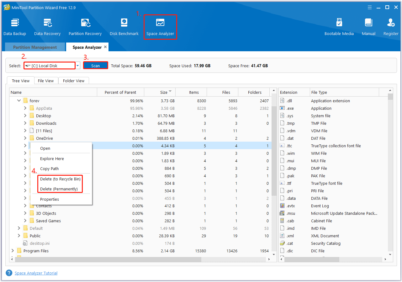 delete unnecessary files in MiniTool Partition Wizard