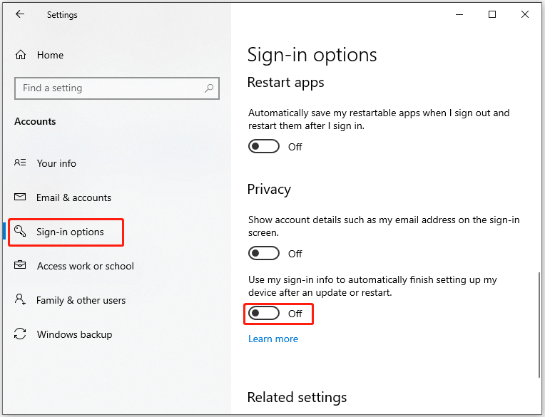 turn off automatic sign in option