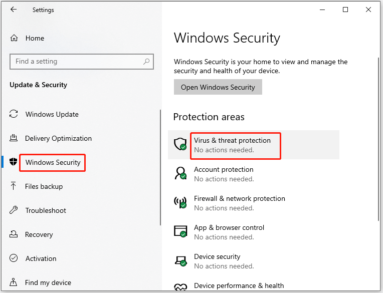 click on virus threat protection
