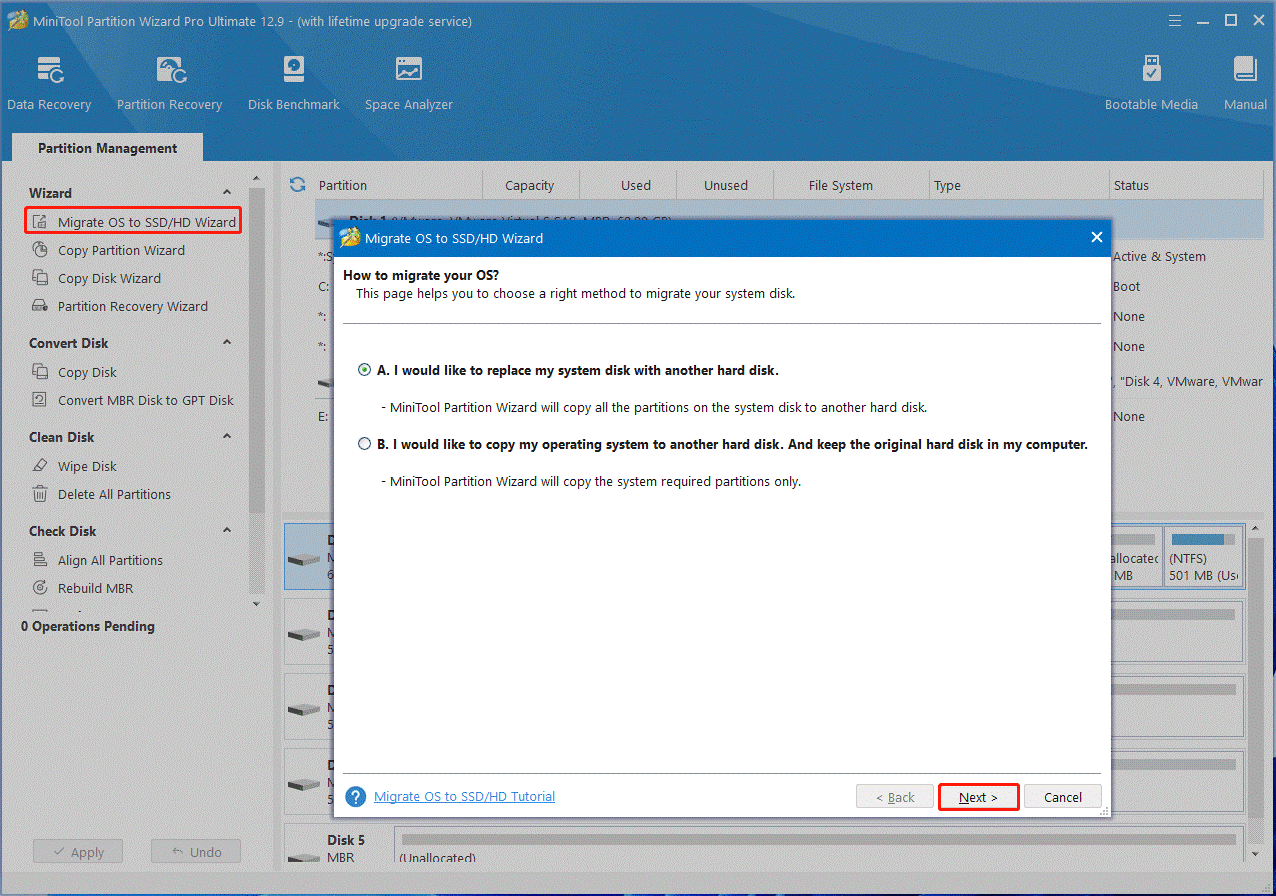 select Migrate OS to SSD on Partition Magic