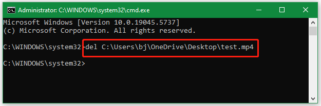 delete a video file using CMD