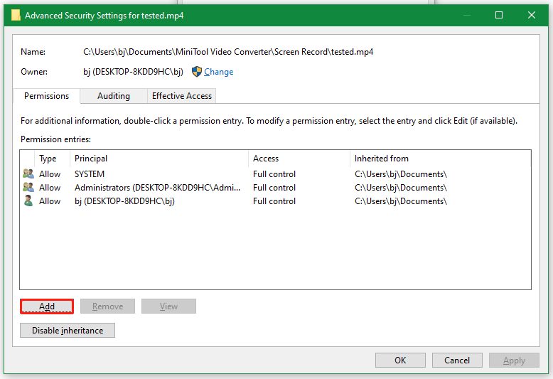 add permission in Security Settings