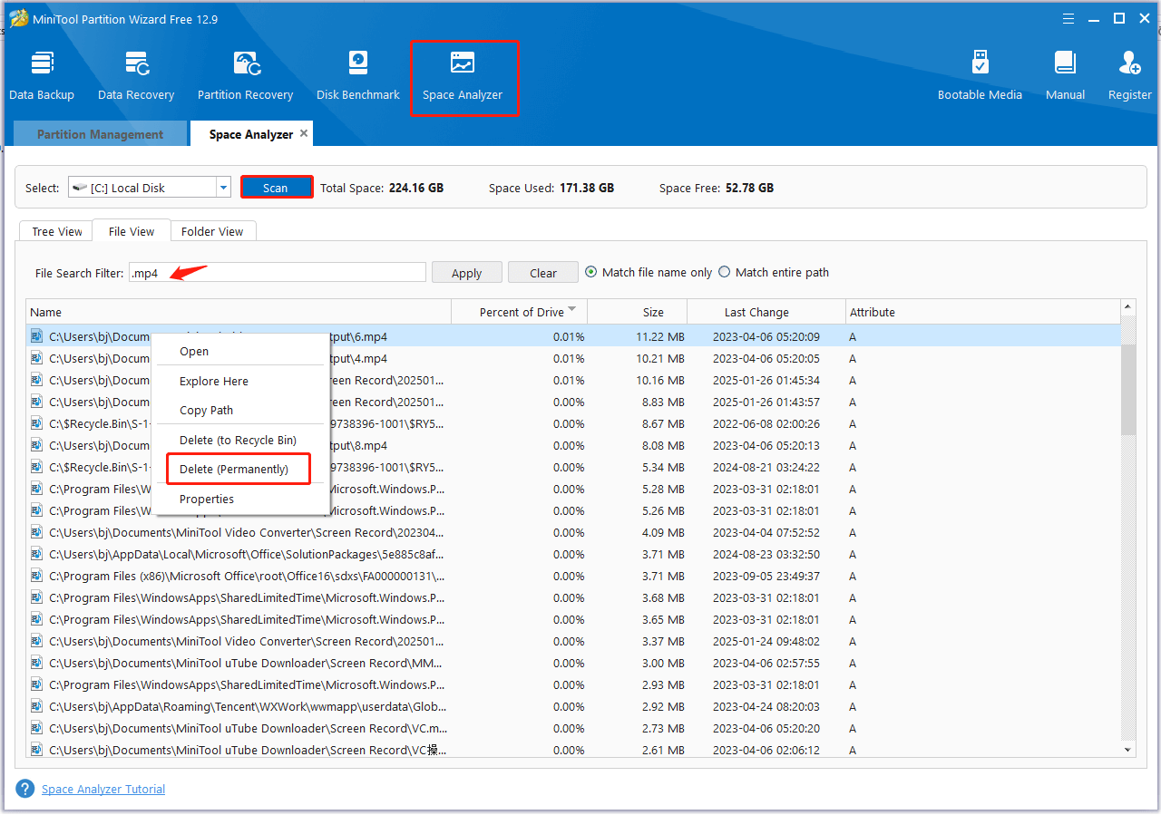 delete video files using Partition Magic