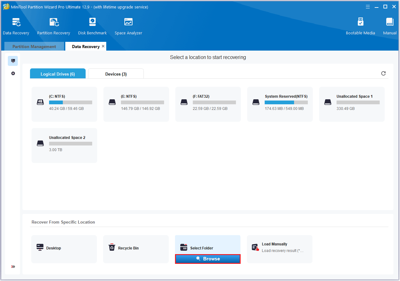 click Browse in MiniTool Partition Wizard