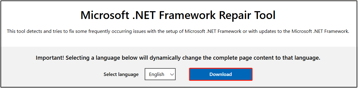 download Microsoft NET Framework Repair Tool