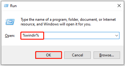 open the Windows folder via Run window
