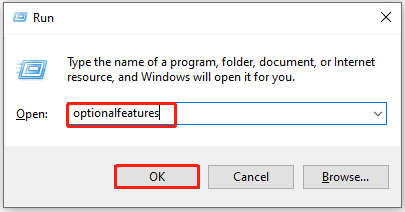 open Windows Features from the Run window