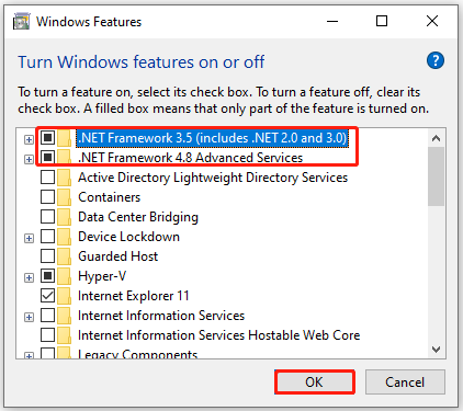 activate the NET Framework options