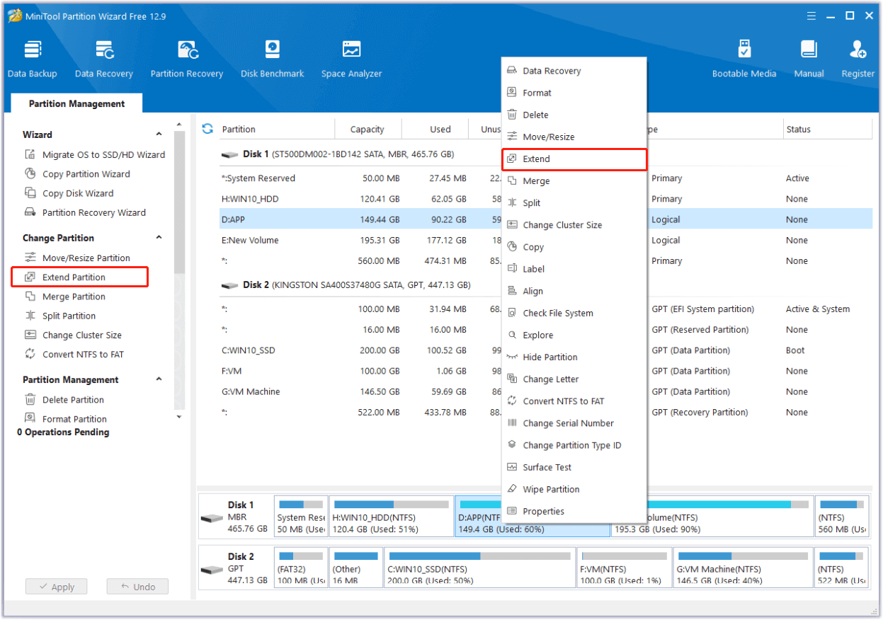 select Extend Partition