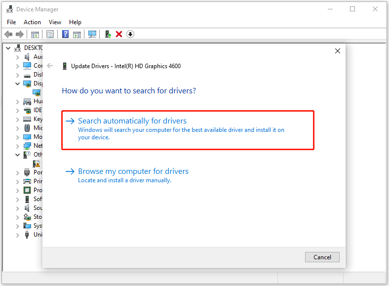 select Search automatically for drivers