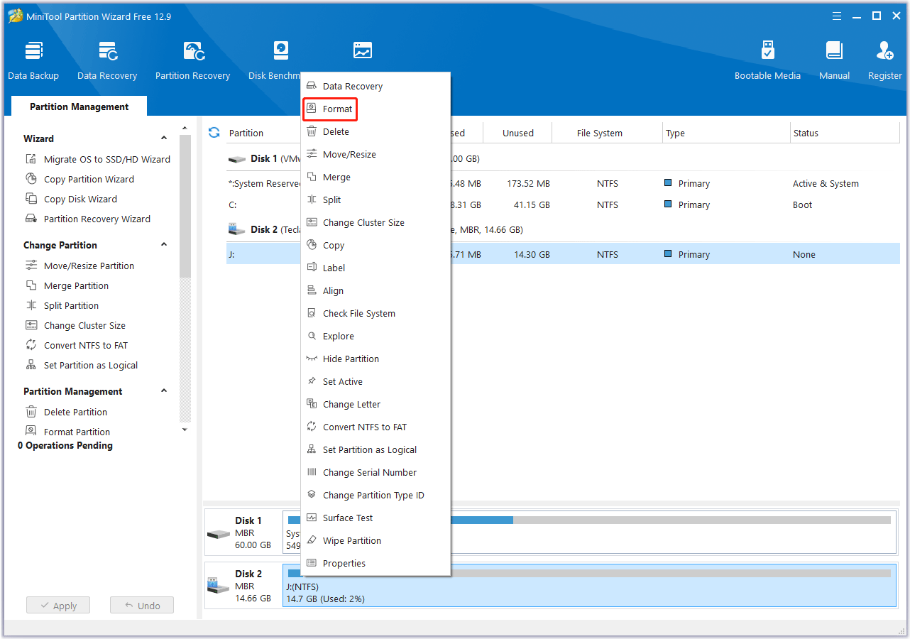 format Garmin Dash Cam SD card using MiniTool Partition Wizard