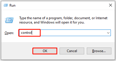 open Control Panel from the Run window