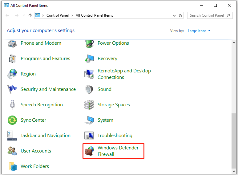 navigate to Windows Defender Firewall