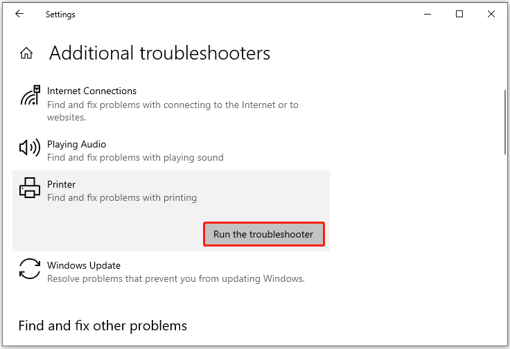run the printer troubleshooter