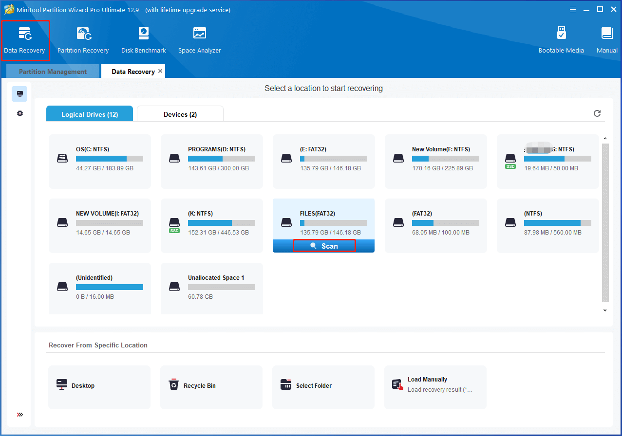 scan the target partition with Partition Magic