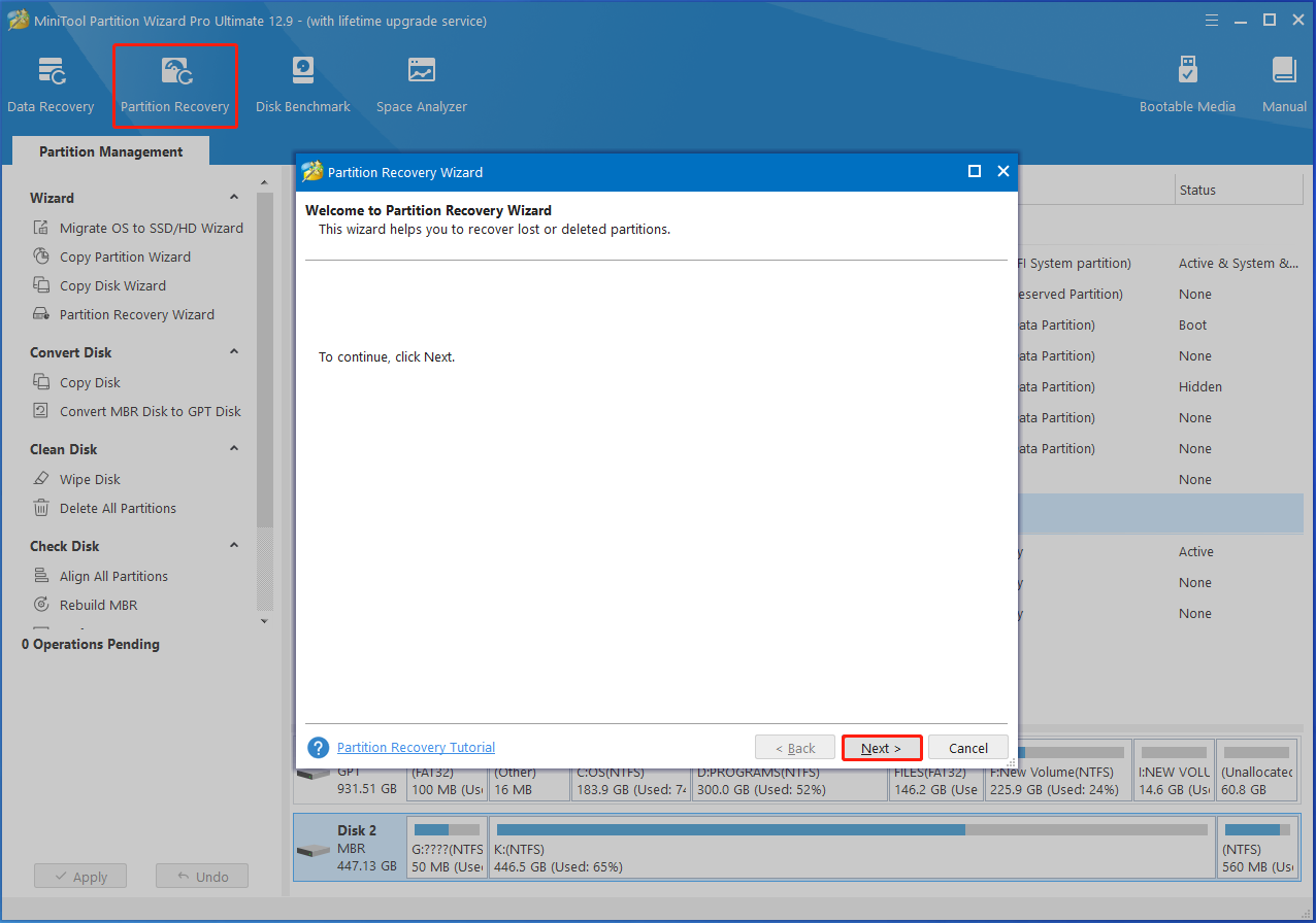 navigate to Partition Recovery feature in Partition Magic