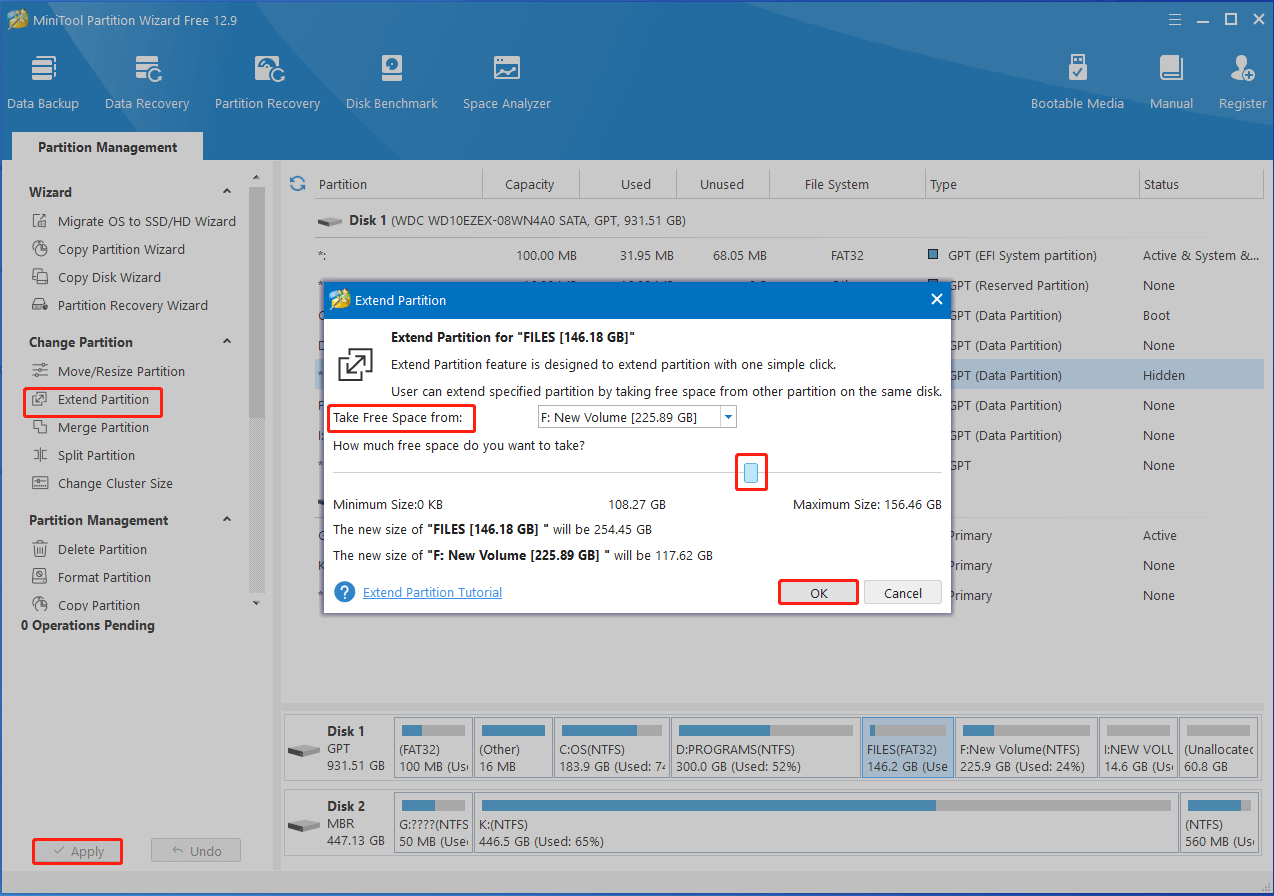 extend the target partition using Partition Magic