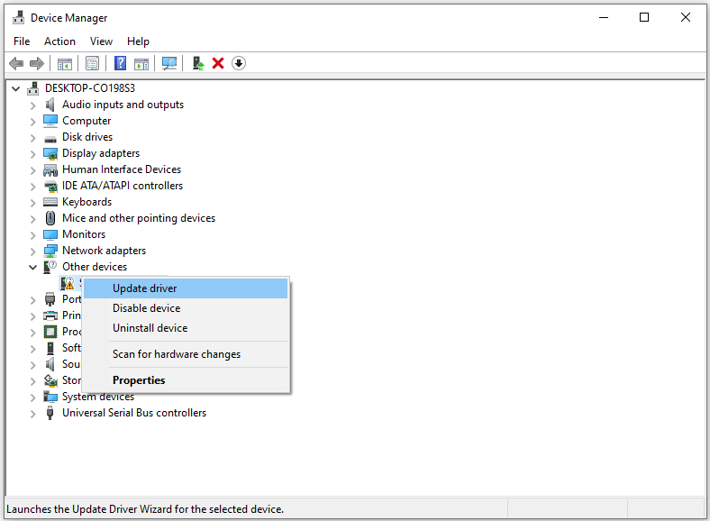 select Update driver