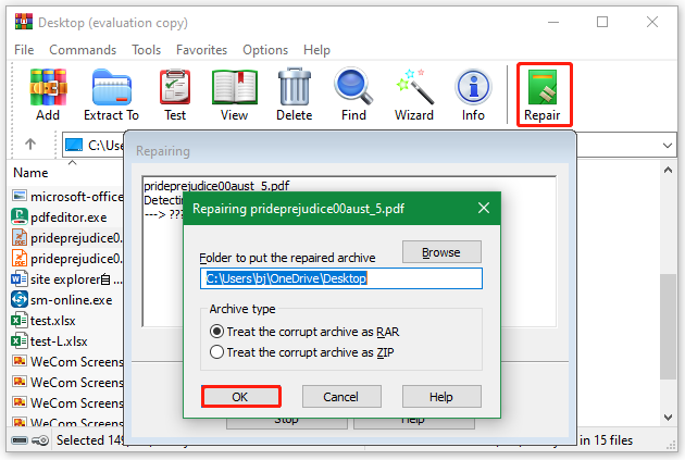 repair archive using WinRAR