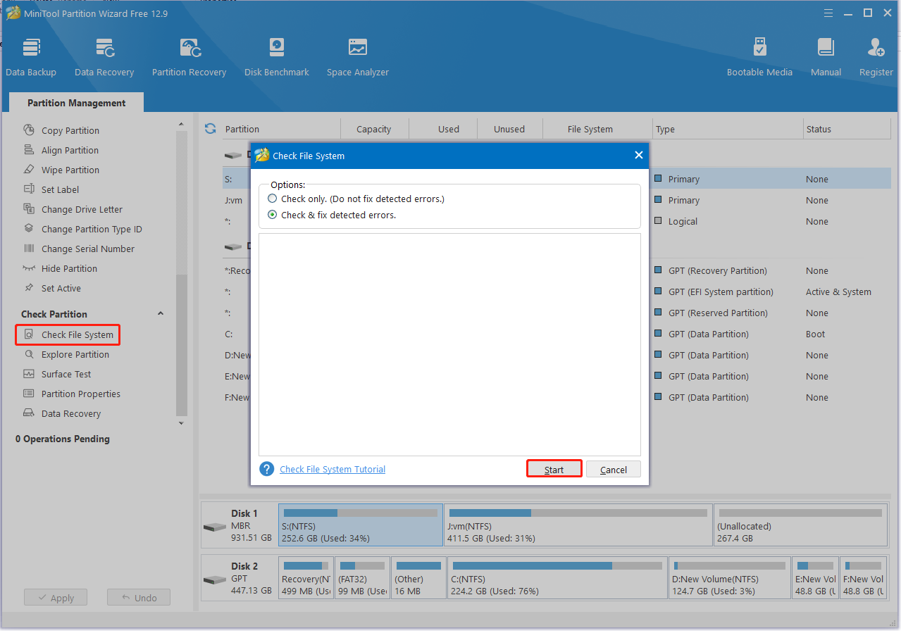 check the file system using Partition Magic