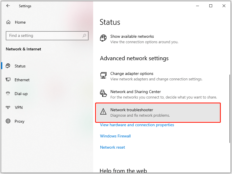click Network troubleshooter