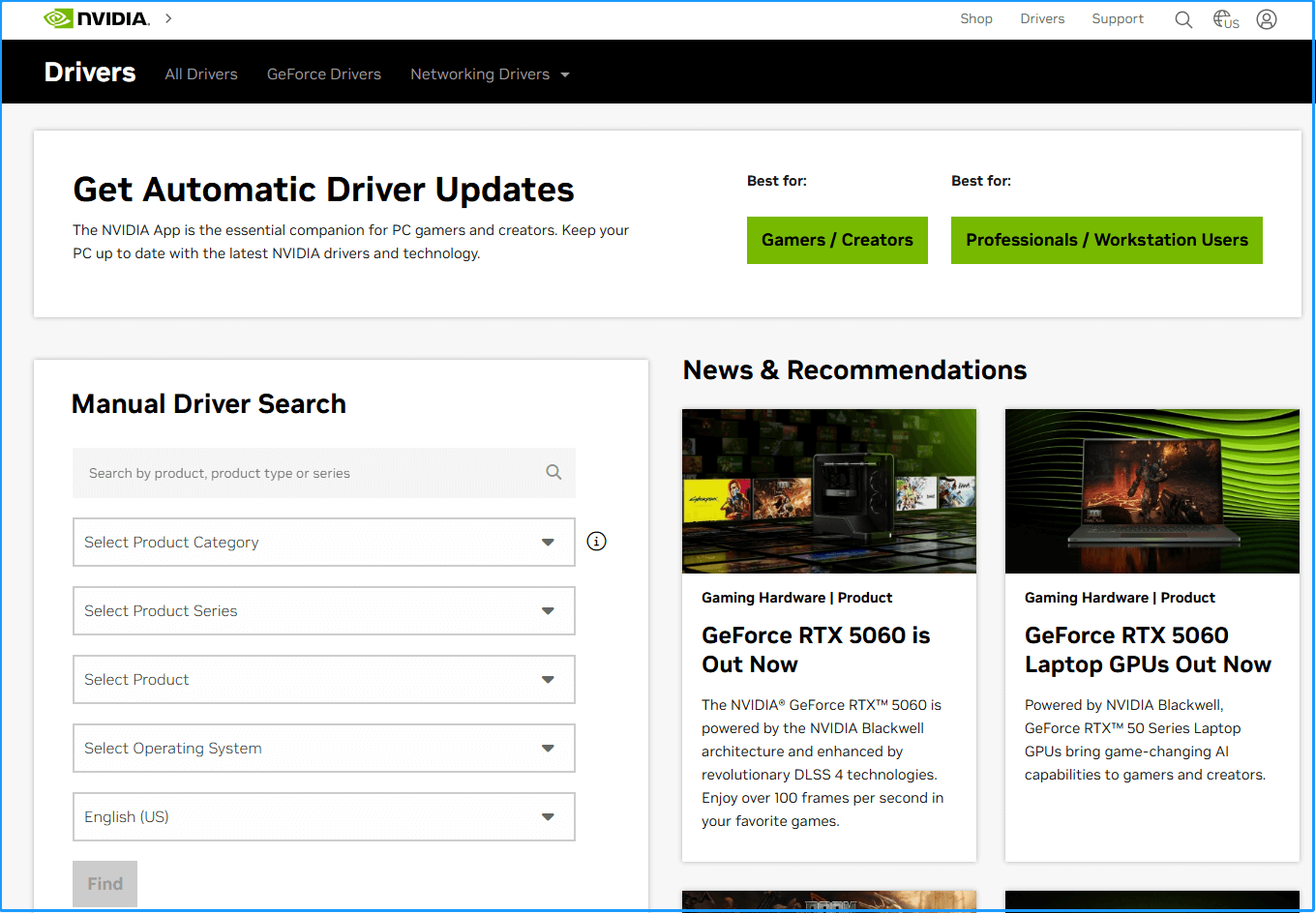 go to NVIDIA’s official Drivers page