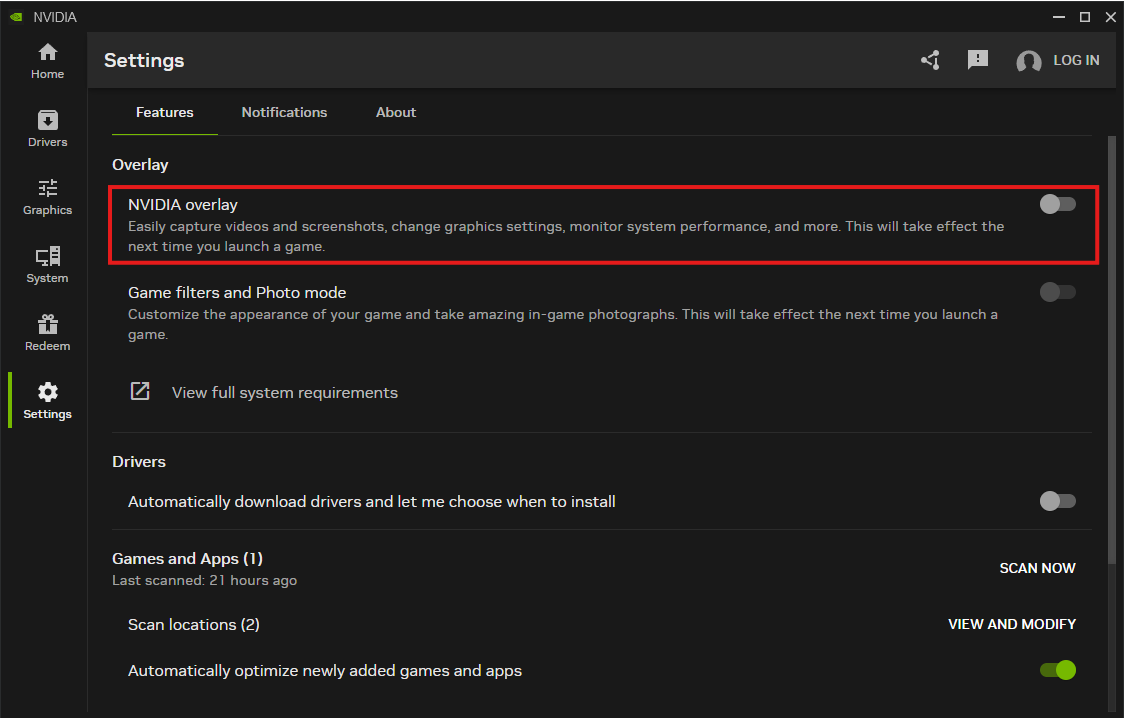 disable NVIDIA overlay