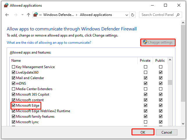 allow the browser through Windows Firewall