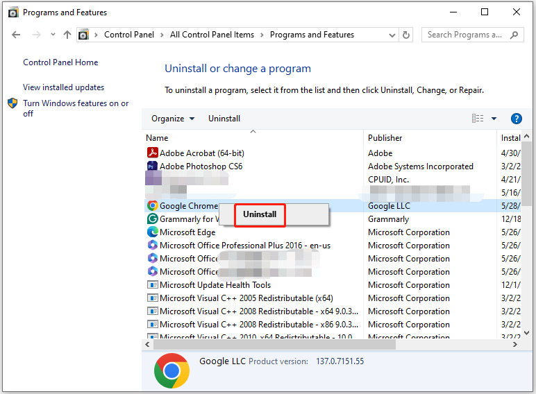 uninstall Google Chrome