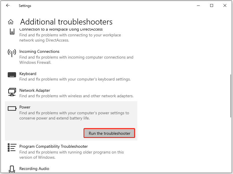 click Run the troubleshooter in the Additional troubleshooter window