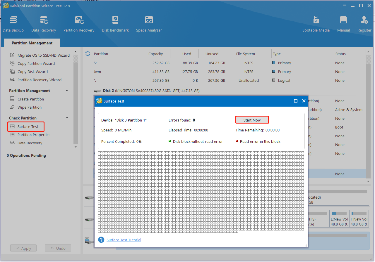 run Surface Test on Partition Magic