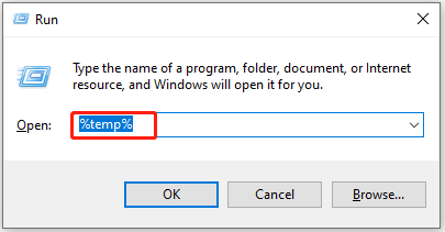 open the temporary folder from the Run window