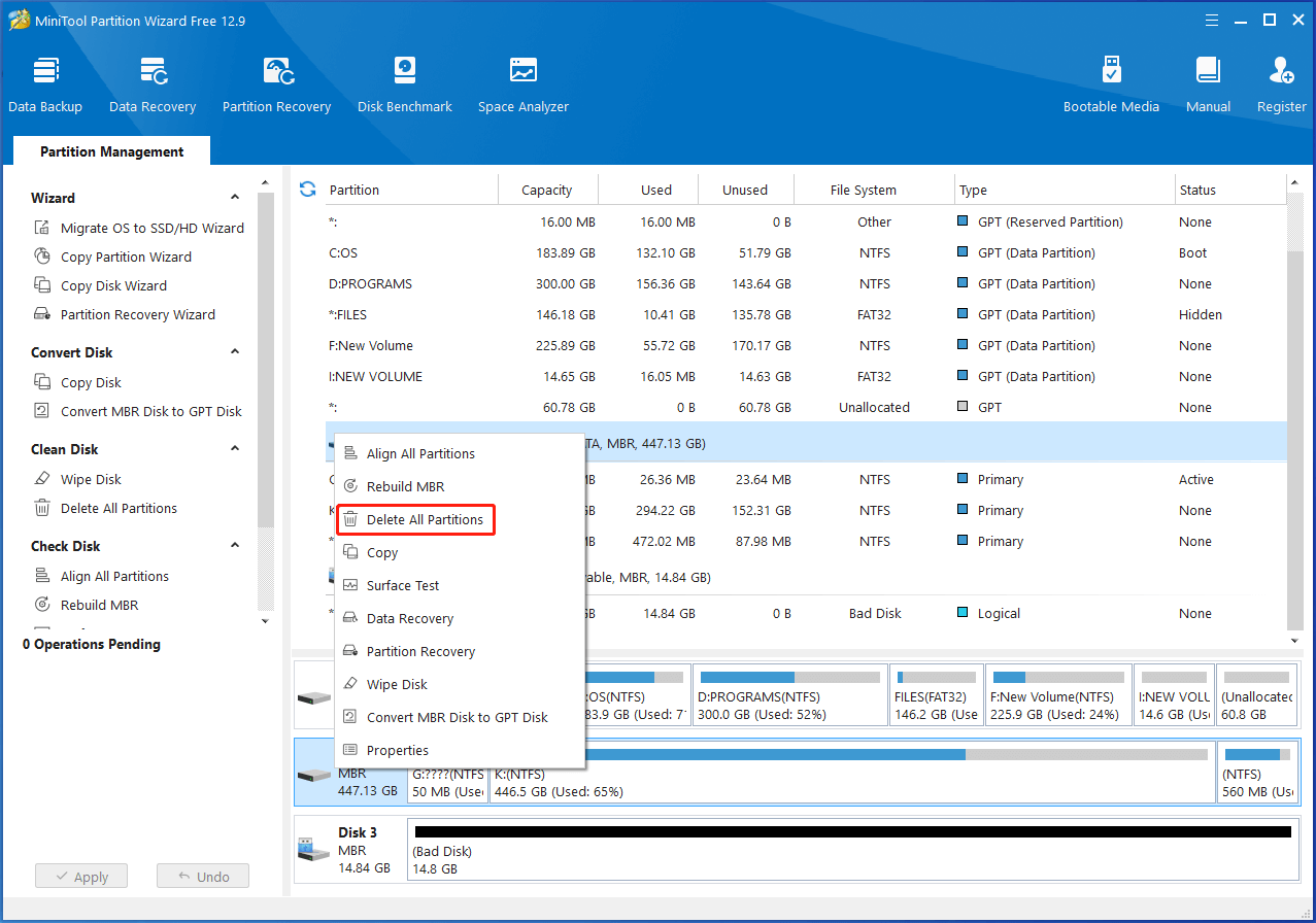 choose Delete All Partitions in Partition Magic