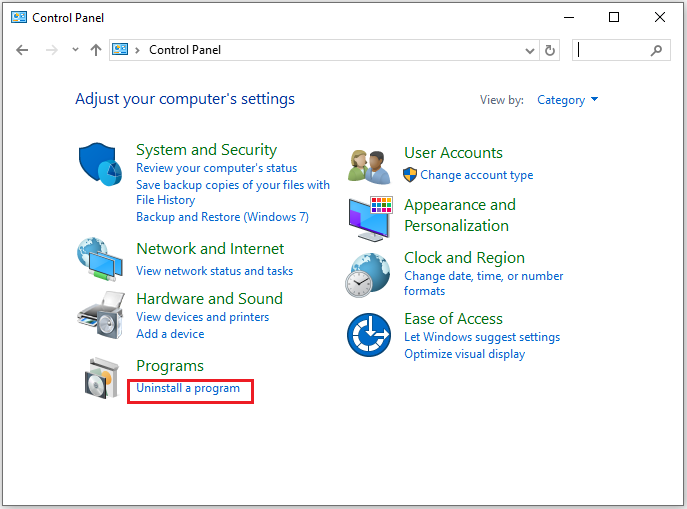click Uninstall a program