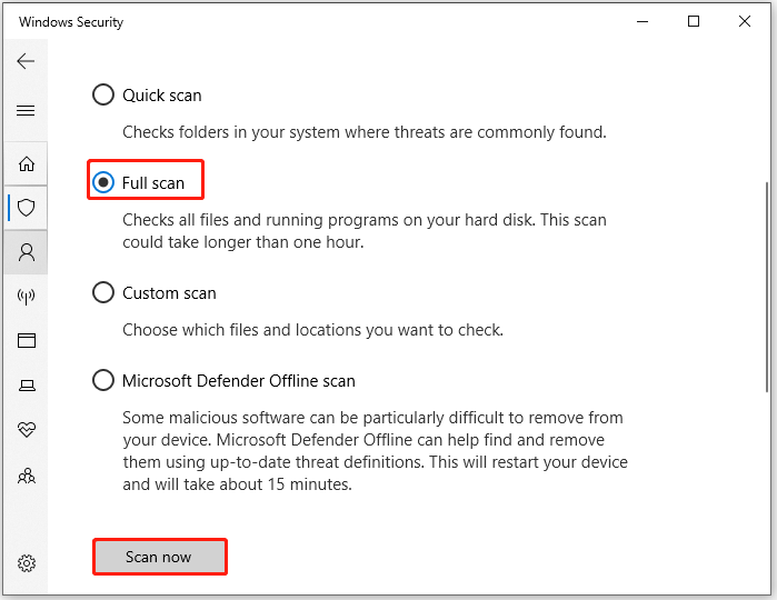 choose a scan method and click Scan now