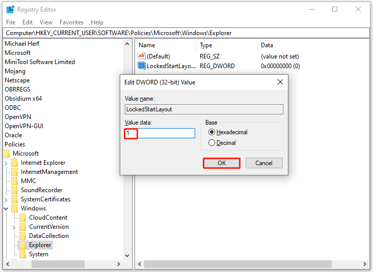 change the value data in Registry Editor