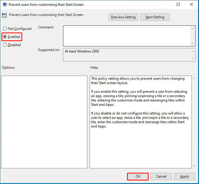 choose Enabled and click OK