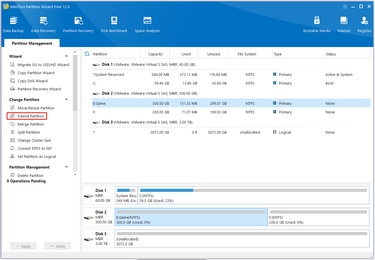 select Extend Partition from the left panel