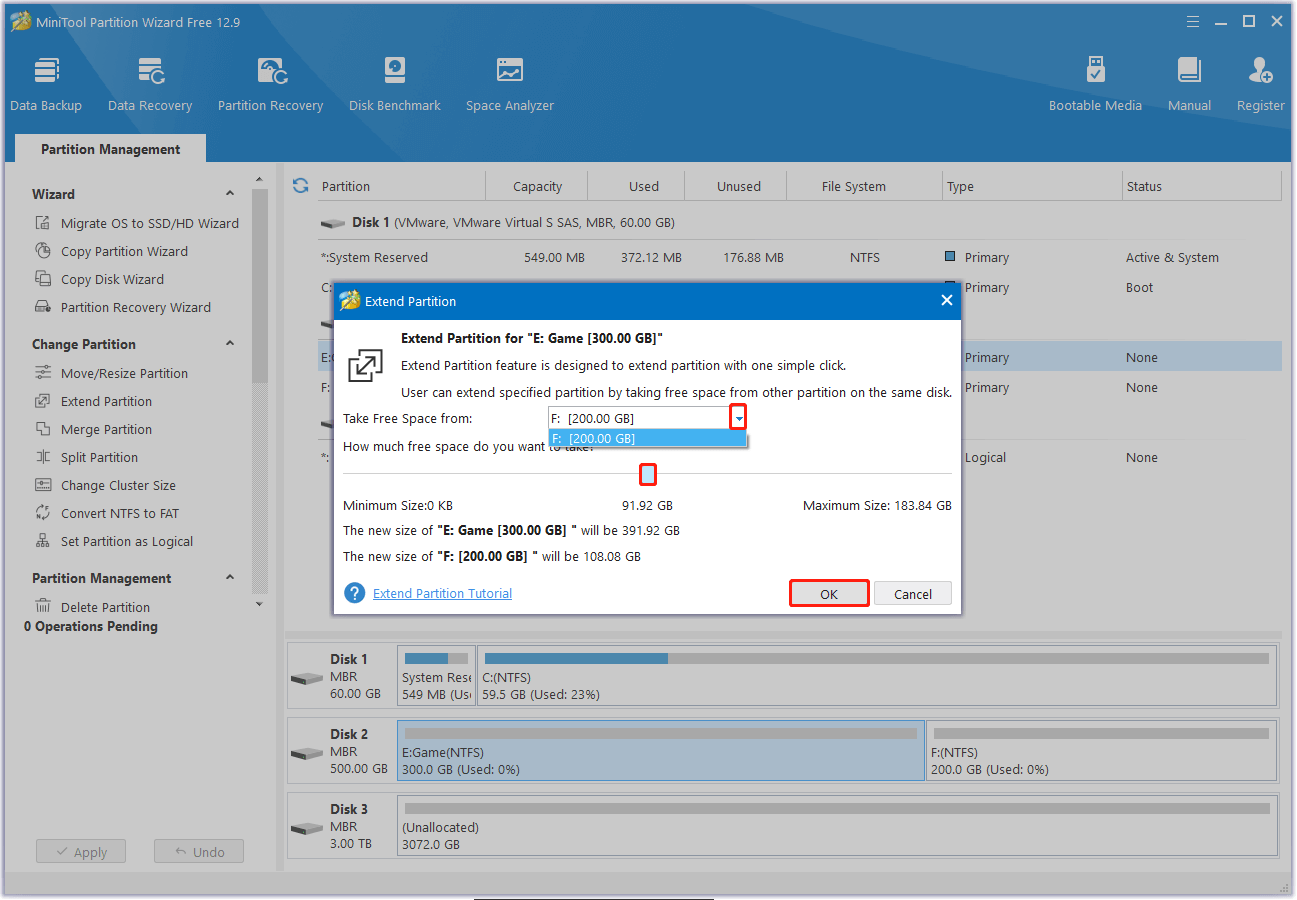 use Extend Partition to get more free space