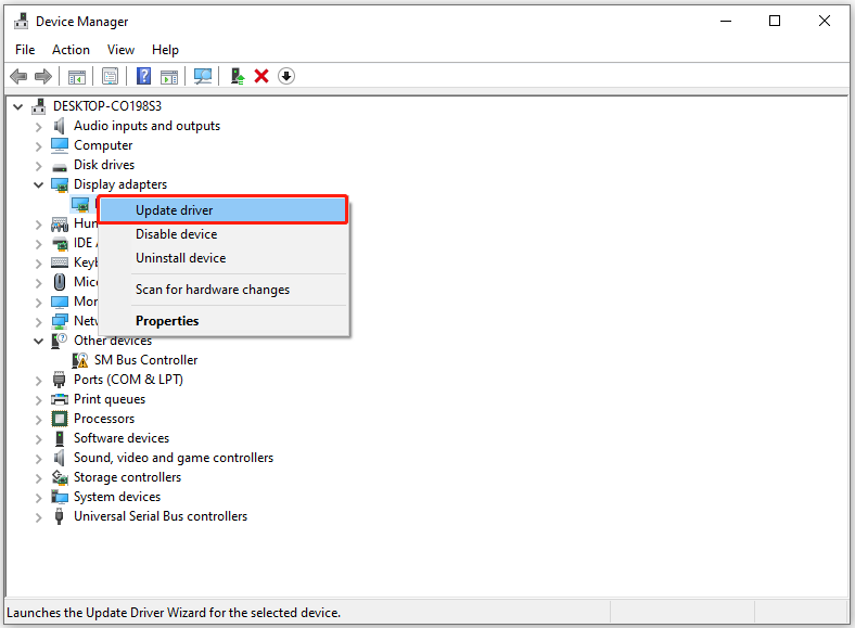 select Update driver