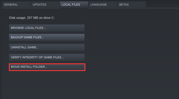 click Move Install Folder in Steam