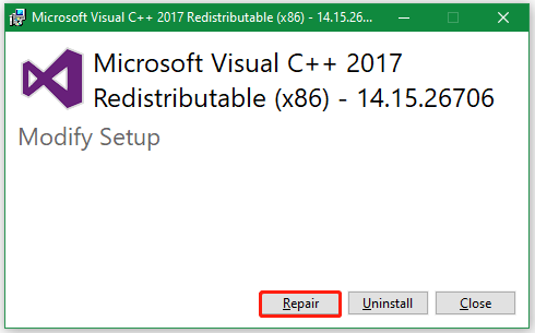 repair Visual C package